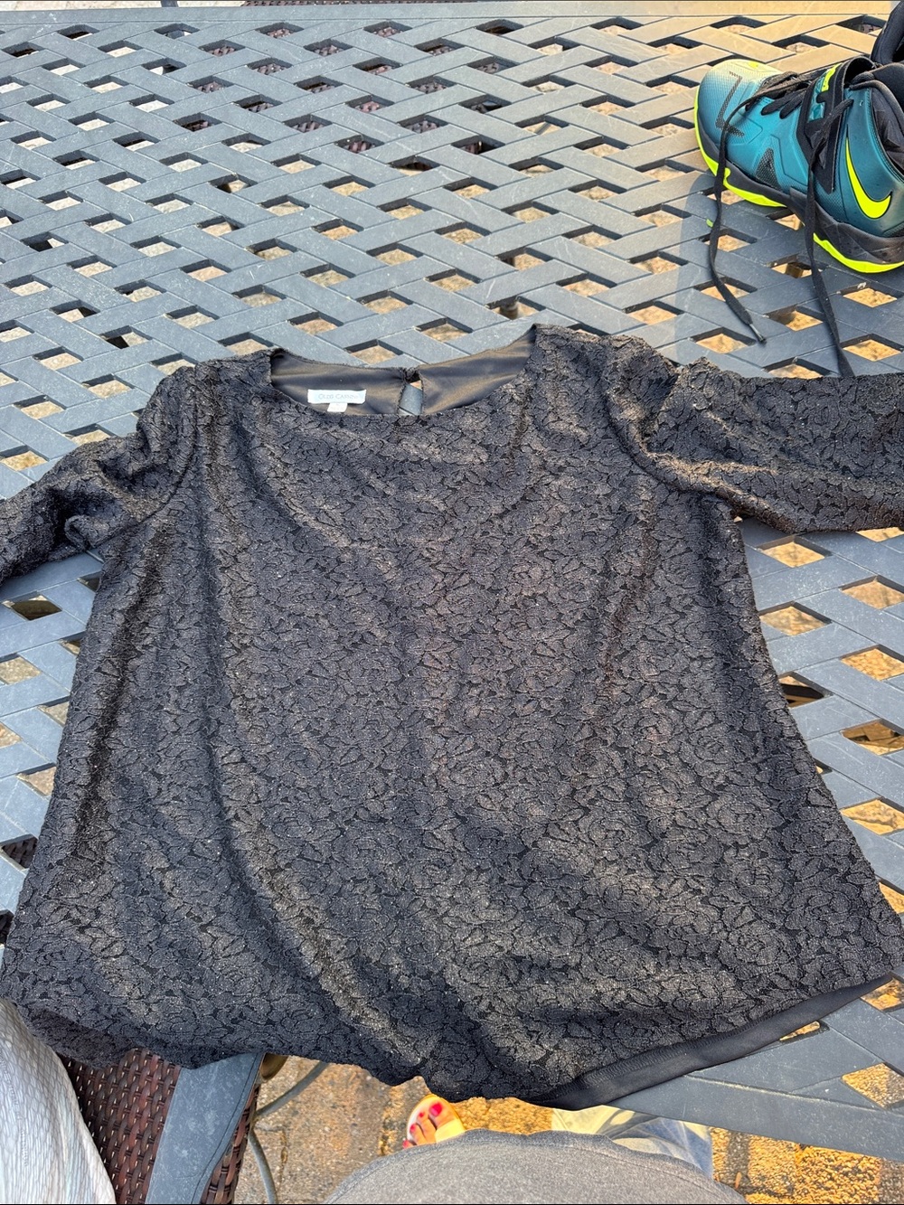 Oleg Cassini Black Lace Long-Sleeve Blouse